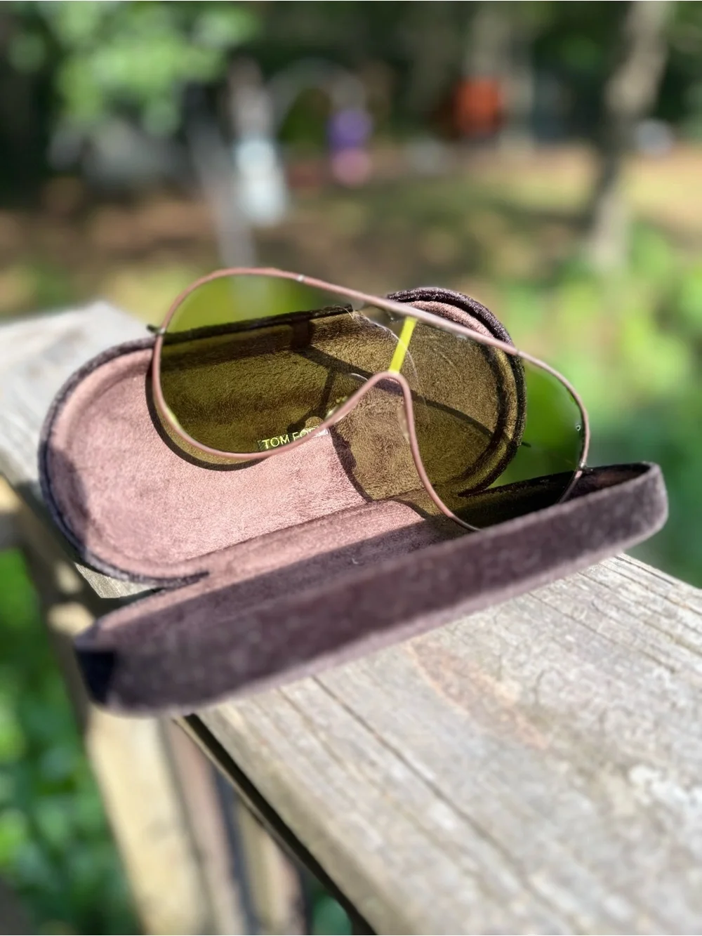 Tom Ford Gold-Trim Olive Gradient Shield Sunglasses